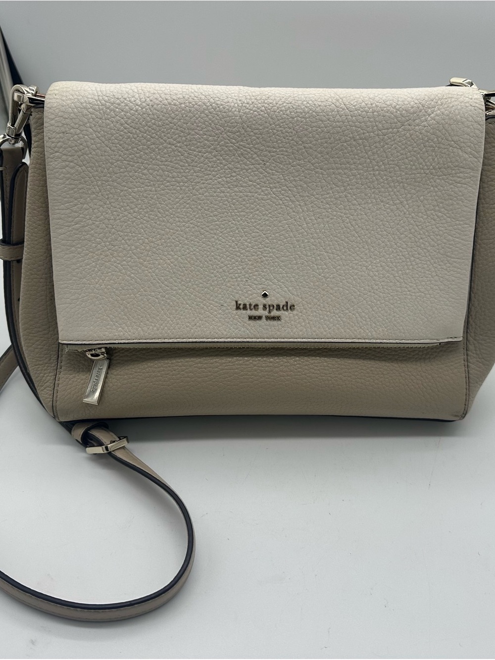 kate spade Two-Tone Pebbled Leather Crossbody in Ivory & Taupe